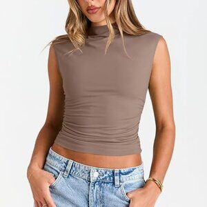 Brown Mock Neck Top
